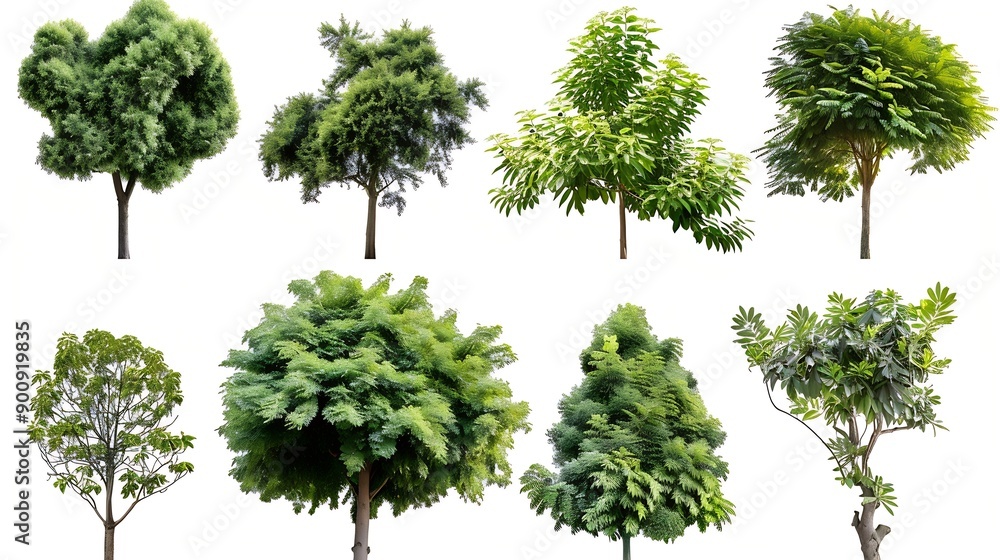 Aufkleber different green trees and plants on white background : generative ai