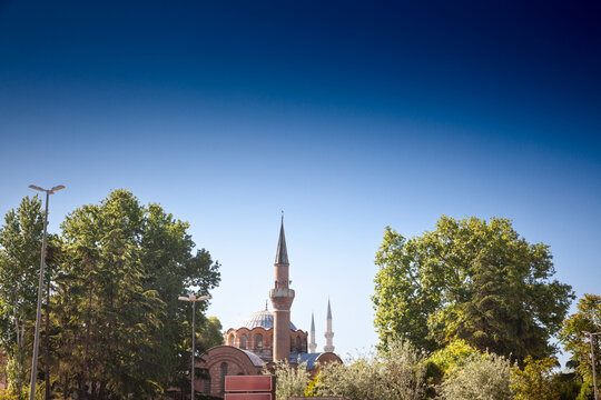 Kalenderhane mosque in Istanbul, viewed from a distance, highlighting its architectural beauty. Kalenderhane Camii is an small muslim mosque of Fatih district in istanbul, Turkey.
