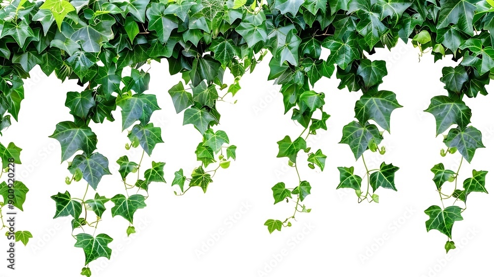 Poster Green leaves Javanese treebine or Grape ivy Cissus spp jungle vine hanging ivy plant bush isolated on white background with clipping path : Generative AI