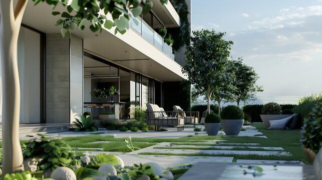 Penthouse exterior view 3D rendering : Generative AI