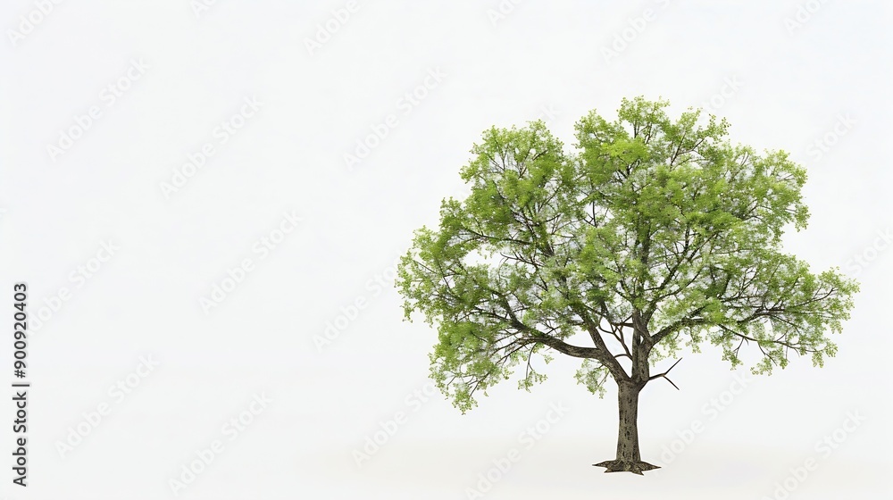 Poster an oak tree grows in spring on isolated white background : generative ai