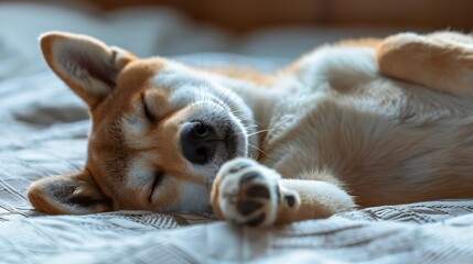 Obraz premium Shiba Inu sleeps on his back High quality photo : Generative AI