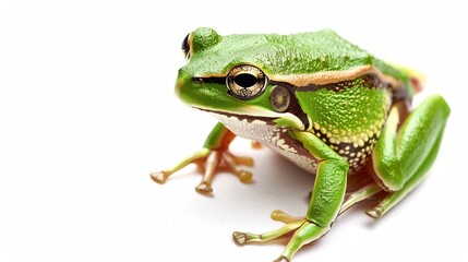 Fototapeta premium Small green frog isolated European tree frog isolated on white background Hyla arborea : Generative AI