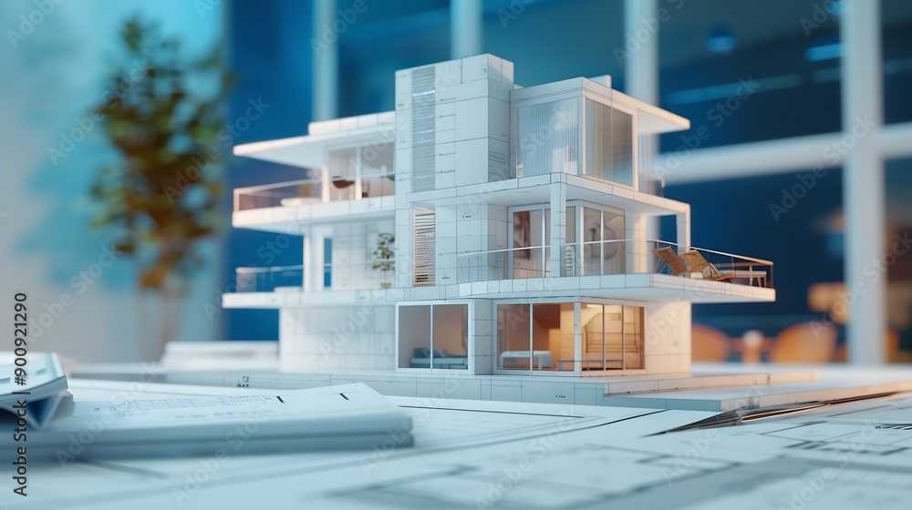 Fototapete architecture building engineering or designers and 3d model construction or real estate structure id