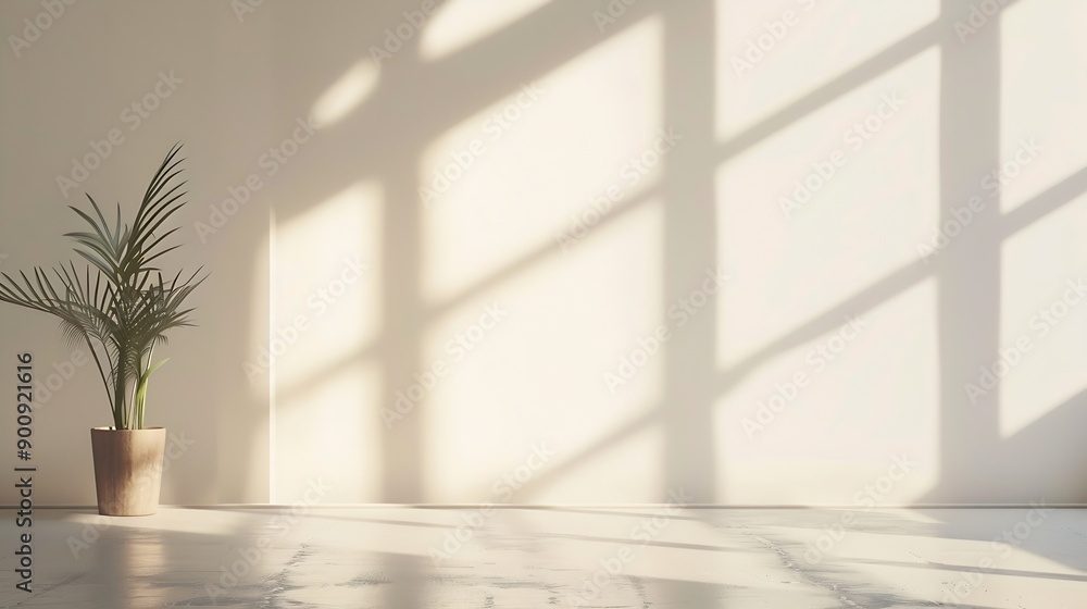 Aufkleber beige studio background for product presentation shadow of window and sunlight on empty room white w