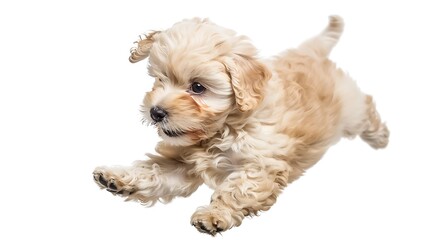 cute puppy little maltipoo dog running and playing isolated on white : Generative AI
