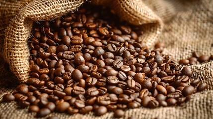 Coffee Beans Spilled from a Burlap Sack