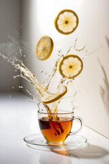 cup of tea with lemon splash