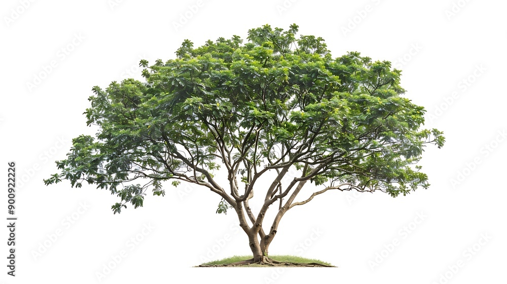 Poster Isolated green tree on white background Trees isolated on white background tropical trees isolated used for design advertising and architecture : Generative AI