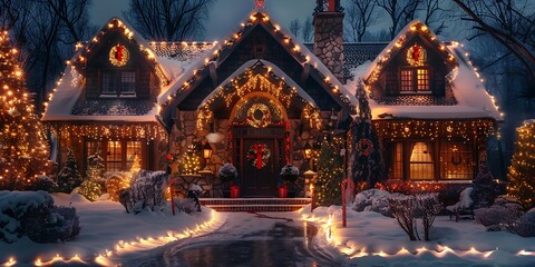 Fototapeta premium Christmas decorated lights in the night at home