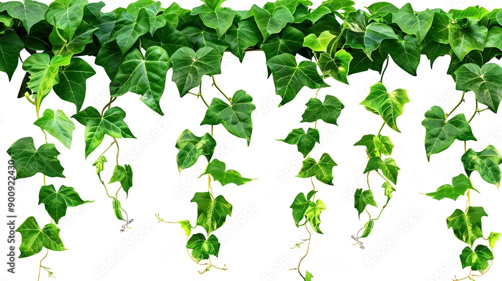 Poster Green leaves Javanese treebine or Grape ivy Cissus spp jungle vine hanging ivy plant bush isolated on white background with clipping path : Generative AI