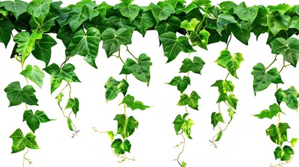 Fototapeta premium Green leaves Javanese treebine or Grape ivy Cissus spp jungle vine hanging ivy plant bush isolated on white background with clipping path : Generative AI