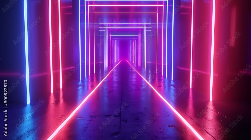 Aufkleber 3d rendering glowing lines neon lights abstract psychedelic background ultraviolet vibrant colors hi