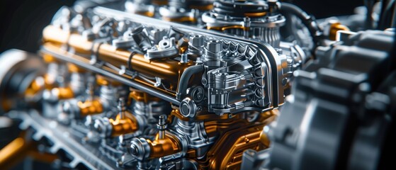 Fototapeta premium Detailed view of car engine and transmission system, showcasing intricate engineering and mechanical parts