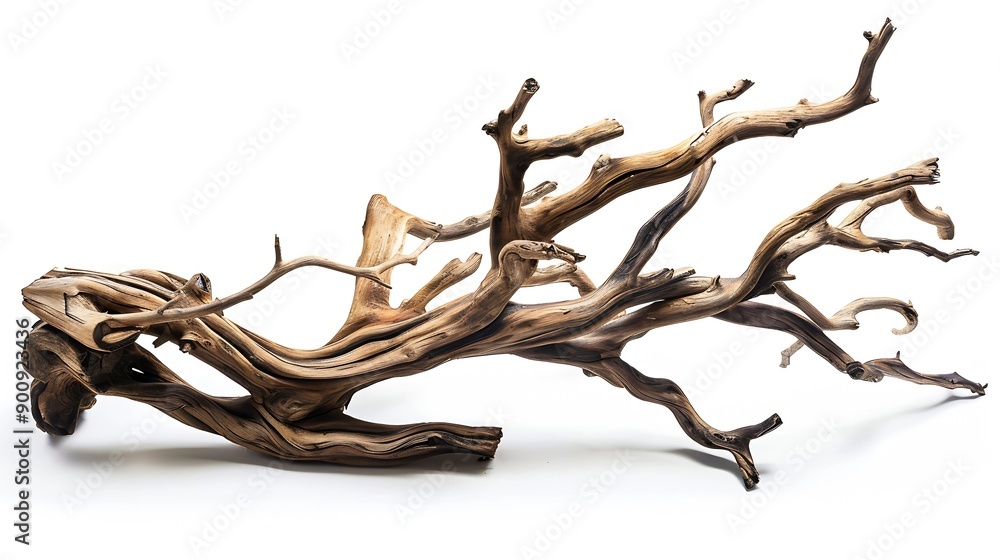 Poster piece branches of driftwood for aquarium design and decor isolated on white background with clipping