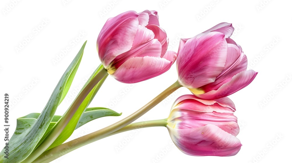 Poster pink tulips flowers on a white isolated background with clipping path flowers on a stem closeup natu