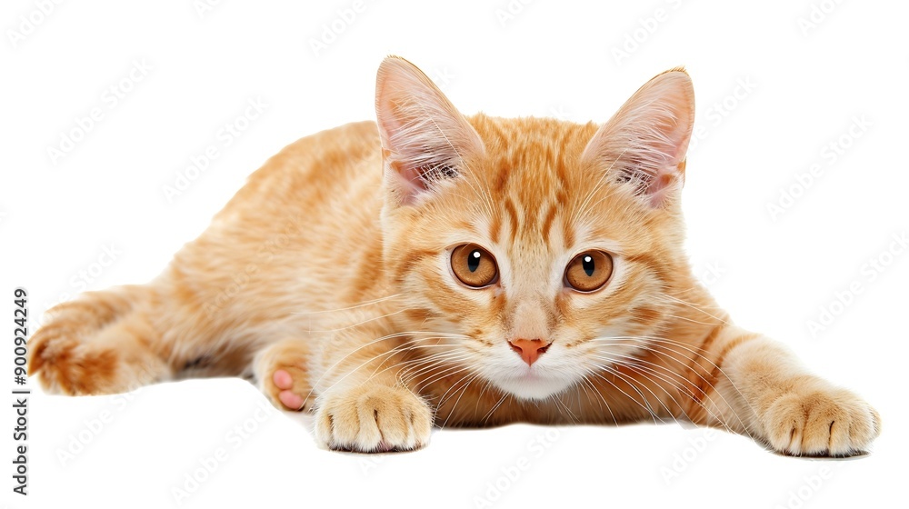 Poster Beautiful cute orange cat isolated on white background File contains clipping path : Generative AI
