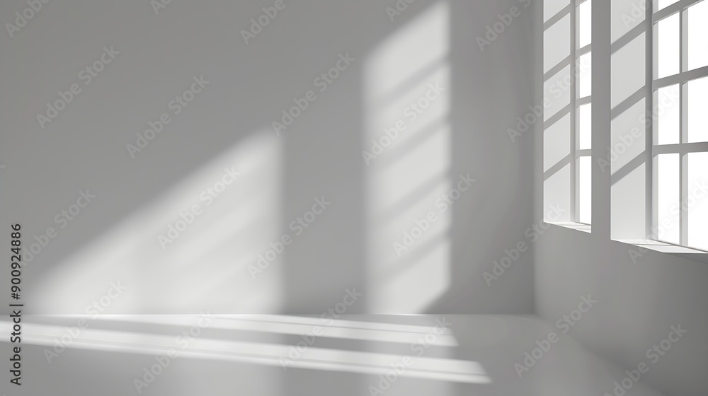 Poster Abstract white 3d studio background for product presentation Empty gray room with shadows of window Display product with blurred backdrop Banner : Generative AI
