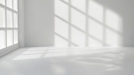 Abstract white studio background for product presentation Empty gray room with shadows of window Display product with blurred backdrop : Generative AI