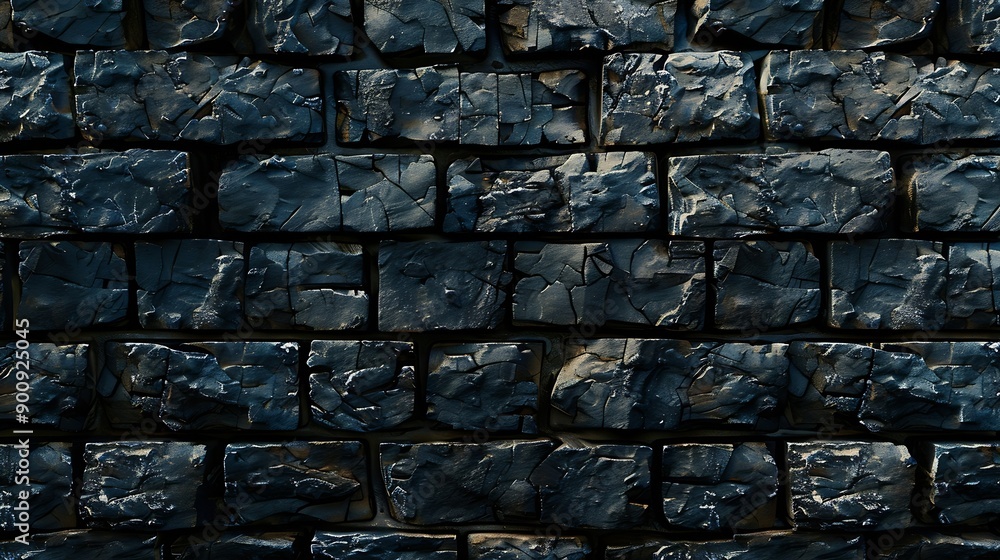 Aufkleber Dark brick wall pattern with chaotic masonry order Background texture or resource for 3d texturing Many bricks in big modern stone wall in full frame : Generative AI