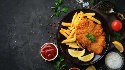 Breaded Schnitzel with French Fries : Generative AI