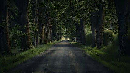 Obraz premium Wooded private road lined with trees : Generative AI