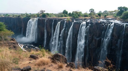 Fototapeta premium The Majestic Cascading Waters of a Waterfall