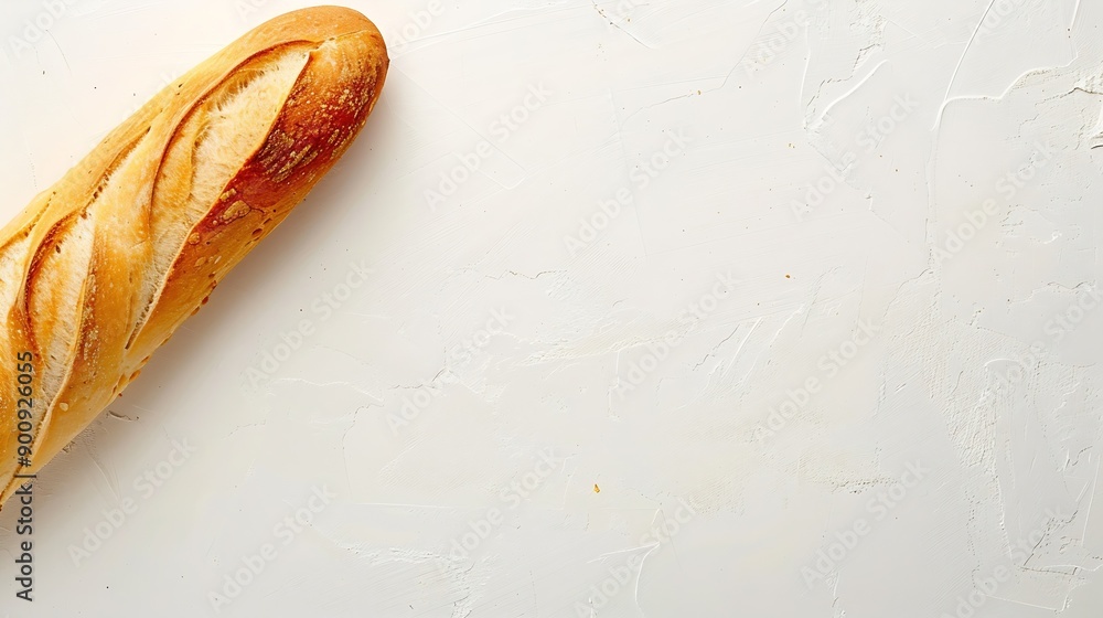 Poster baguette placed on a white background view from directly above : generative ai