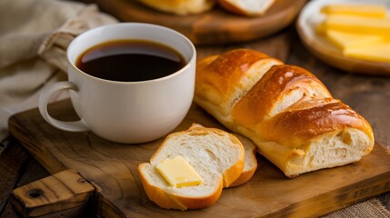bread with butter and black coffee Brazilian typical French bread with strong coffee cup Brazilian breakfast brazilian diner food : Generative AI