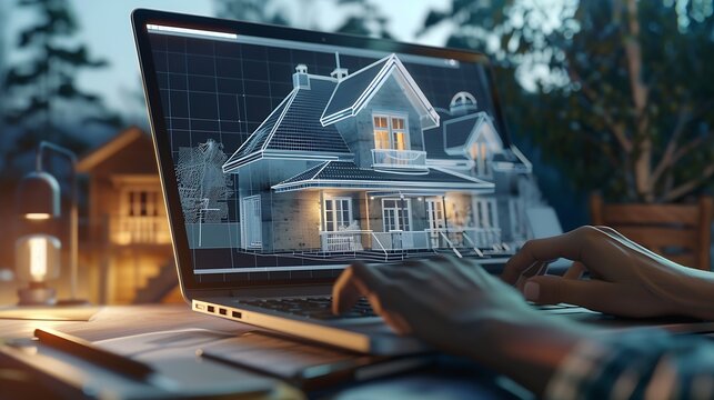 Engineers are typing on a laptop keyboard to review the design of the house before editing it and sending it to customers Home design ideas by expert engineers for quality and correct  : Generative AI