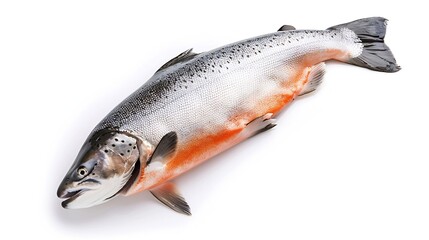 Obraz premium Fresh raw salmon red whole fish Isolated on white background top view : Generative AI