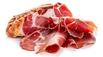 Italian prosciutto crudo or spanish jamon Jerked meat isolated on white background : Generative AI