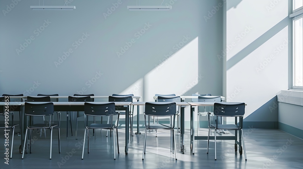 Poster class room with table and chairs : generative ai