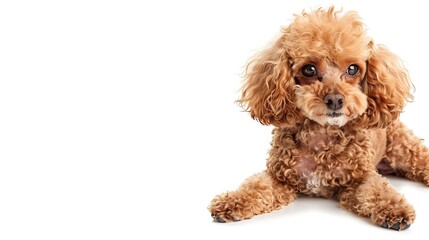Sitting Poodle looking at the camera isolated on white : Generative AI