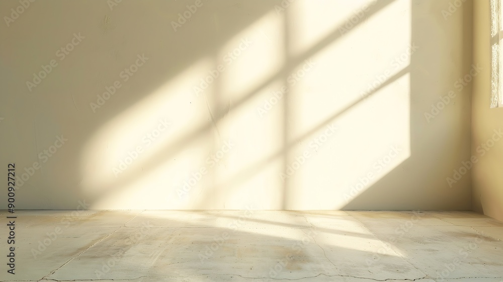 Poster Beige studio background for product presentation Shadow of Window and Sunlight on Empty Room White Wall and Floor Summer concert Blurred backdrop : Generative AI