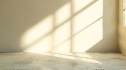 Beige studio background for product presentation Shadow of Window and Sunlight on Empty Room White Wall and Floor Summer concert Blurred backdrop : Generative AI