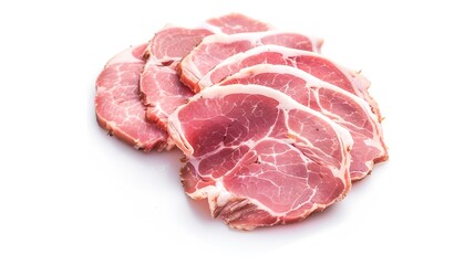 Pork ham slices on a white isolated background toning : Generative AI