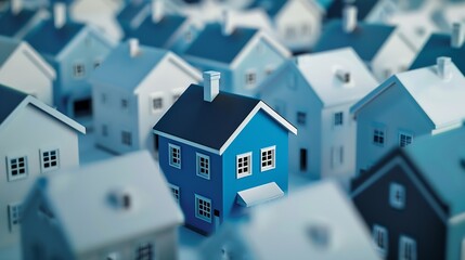 Blue house in among white houses for real estate property industry : Generative AI