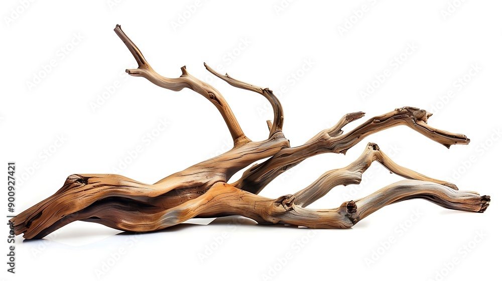 Poster piece branches of driftwood for aquarium design and decor isolated on white background with clipping