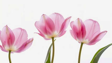 Naklejka premium Pink tulips flowers on a white isolated background with clipping path Flowers on a stem Closeup Nature : Generative AI