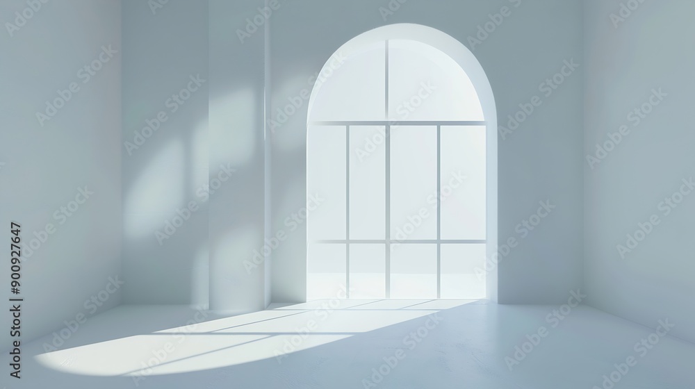 Aufkleber Abstract white studio background for product presentation Empty room with shadows of arch window 3d room with copy space Summer concert Blurred backdrop : Generative AI
