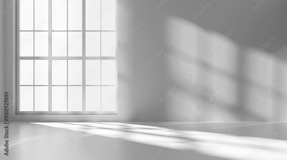 Poster Abstract white studio background for product presentation Empty gray room with shadows of window Display product with blurred backdrop : Generative AI