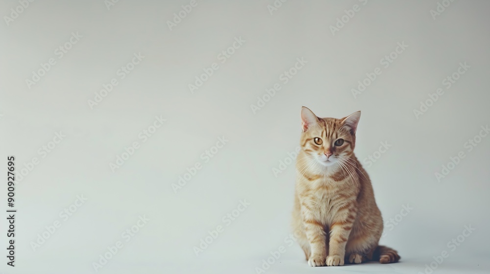 Poster A cat with a yellow face is sitting on a white background The cat has a very cute and friendly expression : Generative AI