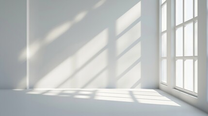 Obraz premium Abstract white 3d studio background for cosmetic product presentation Empty grey room with shadows of window Display product with blurred backdrop : Generative AI