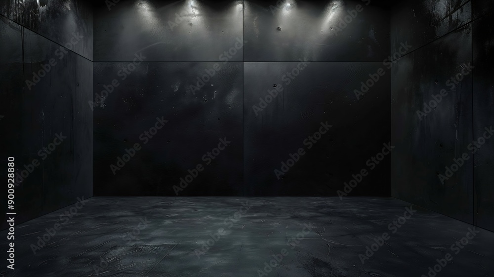 Poster empty dark three dimensional room with black concrete wall and floor and a low lighting : generative