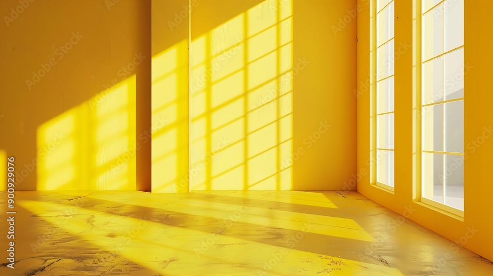 Poster empty yellow studio space with artistic windows shadow minimalistic space concept : generative ai