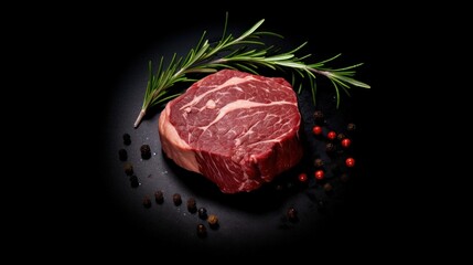 Raw Beef Steak with Rosemary and Peppercorns