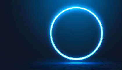 Obraz premium blue circle neon ring on dark background