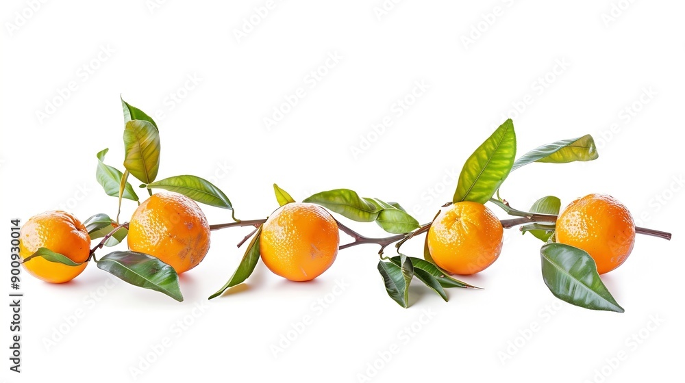 Aufkleber fresh orange fruits with branch and leaves isolate on white background clipping path : generative ai