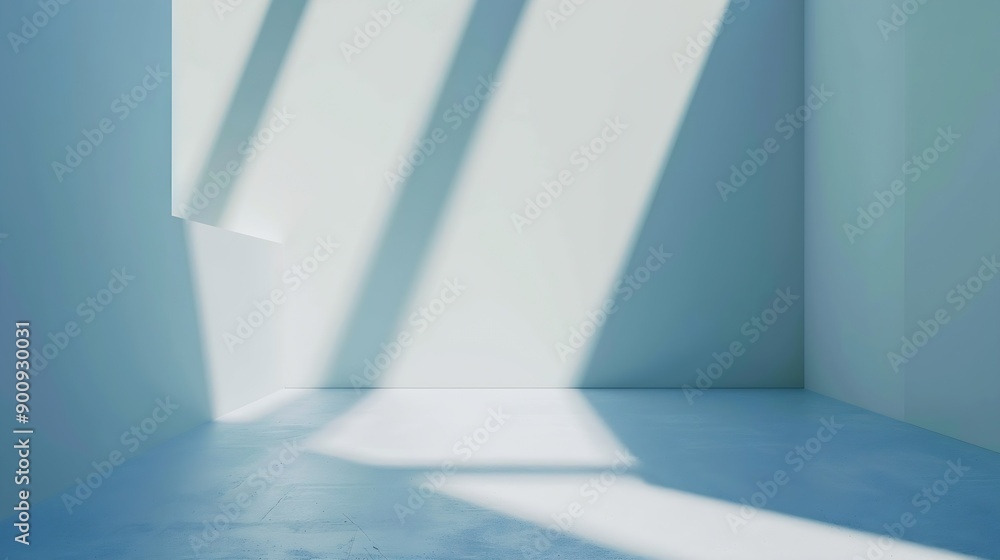 Fototapete Light soft minimal background mockup for product presentation Corner of room with shadows from different angles delicate light blue color : Generative AI